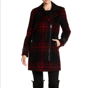 NWT Michael Kors Plaid Wool Blend Coat with Zipper